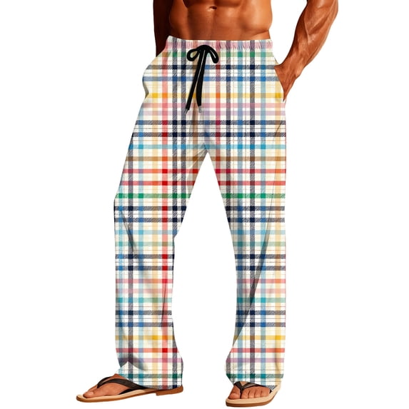 Purcolt Men's Vintage Plaid Pajama Pants Soft Casual Drawstring Elastic Waist Straight Leg Lounge Pants Sleepwear PJ Bottoms Trousers with Pockets