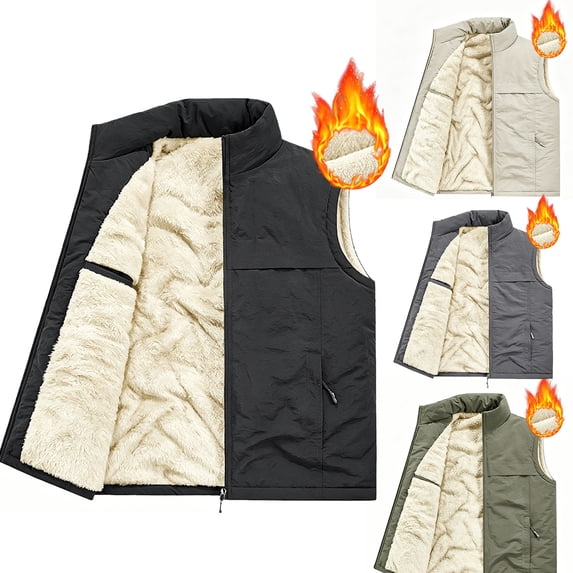 Purcolt Men's Winter Vest Outerwear Fleece Sherpa-Lined Warm Thick Thermal Vests Stand Collar Windproof Casual Sleeveless Jacket Waistcoat with Zipper Pockets