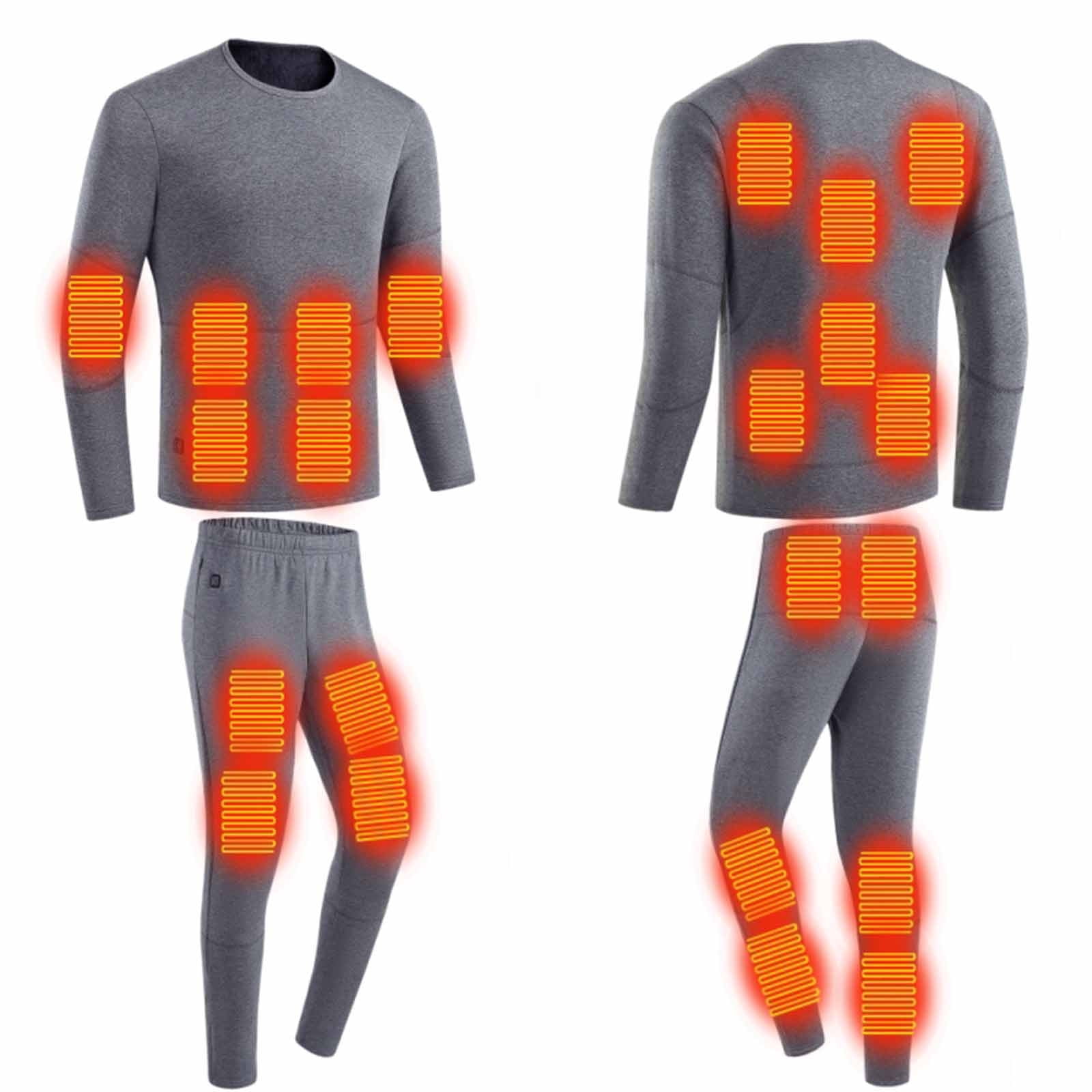 Suit Base Purcolt Mens 2 Piece Heated Thermal Underwear Set Crew neck Heating Top ...