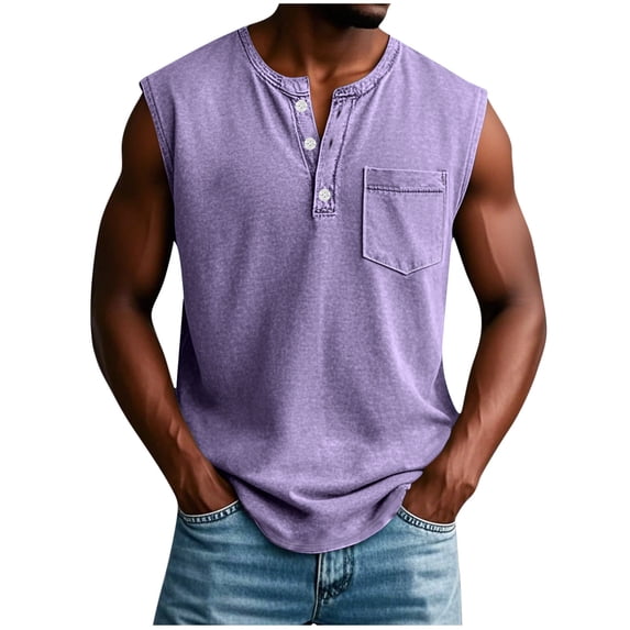 Purcolt Mens Athletic Tank Tops, Big and Tall Vintage Sleeveless Button Up Muscle Shirts Summer Casual Gym Running Workout Beach Tee Top with Pocket