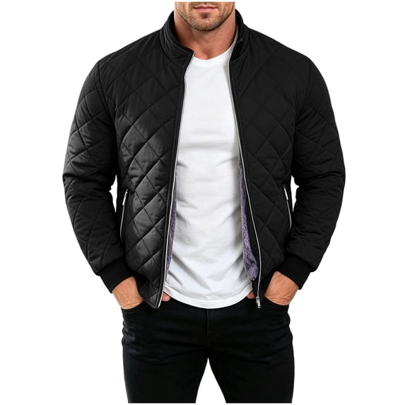 Purcolt Mens Big and Tall Bomber Jackets Trendy Casual Quilted Stand Neck Full Zip Up Winter Puffer Coats Comfort Loose Fit Windproof Thermal Outerwear with Pockets