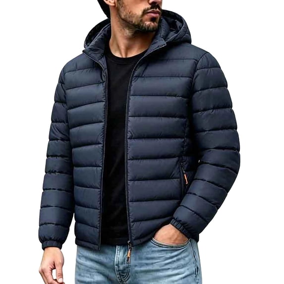 Purcolt Mens Big and Tall Hooded Puffer Jackets Trendy Casual Quilted Long Sleeve Full Zip Up Winter Thermal Outerwear Comfort Loose Fit Coats with Pockets