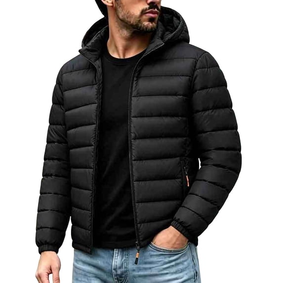 Purcolt Mens Big and Tall Hooded Puffer Jackets Trendy Casual Quilted Long Sleeve Full Zip Up Winter Thermal Outerwear Comfort Loose Fit Coats with Pockets