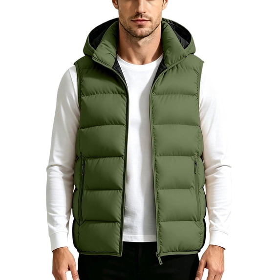 Purcolt Mens Big and Tall Hooded Puffer Vest Lightweight Full Zipper Loose Fit Quilted Padded Waistcoat Wind‑Resistant Layering Outerwear for Outdoor Travel Work