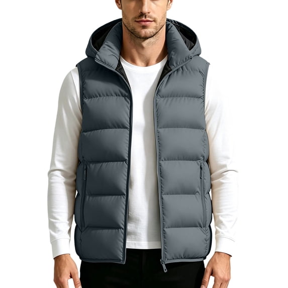 Purcolt Mens Big and Tall Hooded Puffer Vest Lightweight Full Zipper Loose Fit Quilted Padded Waistcoat Wind‑Resistant Layering Outerwear for Outdoor Travel Work