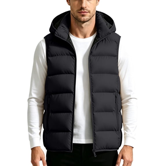 Purcolt Mens Big and Tall Hooded Puffer Vest Lightweight Full Zipper Loose Fit Quilted Padded Waistcoat Wind‑Resistant Layering Outerwear for Outdoor Travel Work