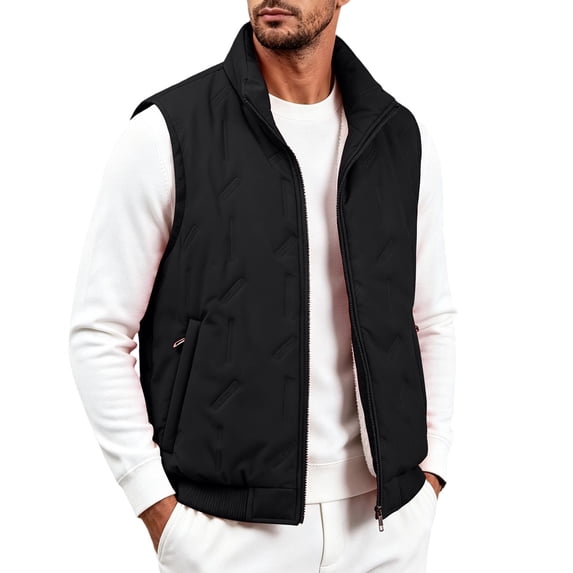 Purcolt Mens Big and Tall Puffer Vests Lightweight Fleece Lined Stand Neck Sleeveless Loose Fit Layering Outerwear Full Zipper Wind‑Resistant Warm Gilet with Pockets