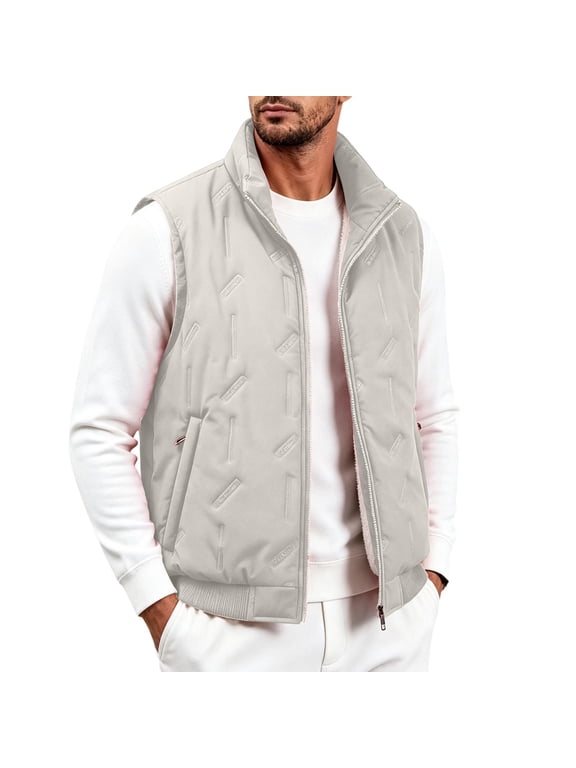 Mens Big and Tall Puffer Vests Lightweight Fleece Lined Stand Neck Sleeveless Loose Fit Layering Outerwear Full Zipper Wind‑Resistant Warm Gilet with Pockets