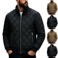 thumbnail image 1 of Purcolt Mens Bomber Jackets Trendy Casual Quilted Stand Neck Full Zip Up Winter Thermal Coats Comfort Loose Fit Windproof Outerwear with Zipper Pockets, 1 of 9