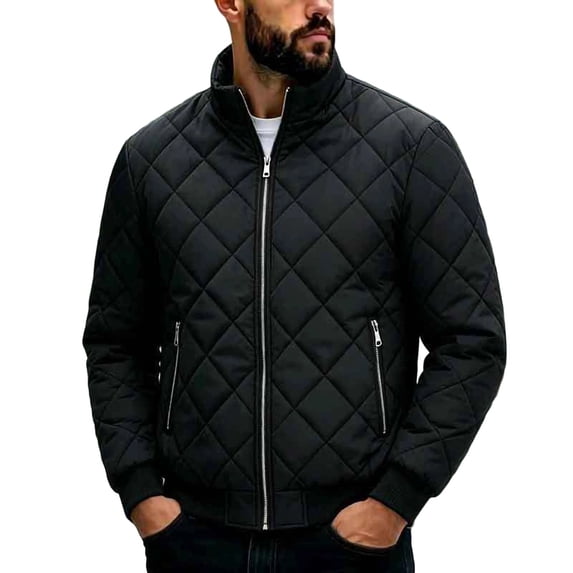 Purcolt Mens Bomber Jackets Trendy Casual Quilted Stand Neck Full Zip Up Winter Thermal Coats Comfort Loose Fit Windproof Outerwear with Zipper Pockets