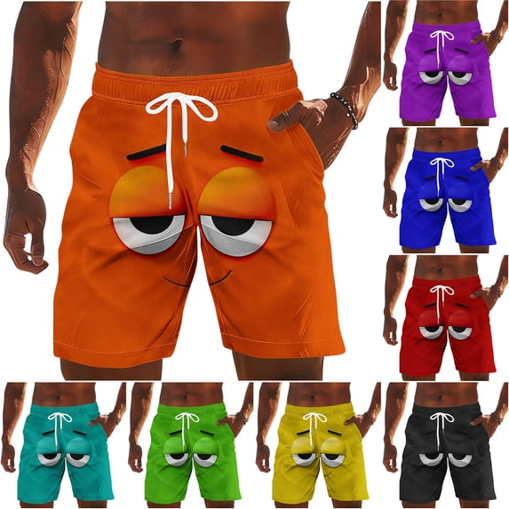 Purcolt Mens Cartoon Swim Trunks Elastic Waist Drawstring Summer Short Funny Novelty Outdoor Beach Board Shorts