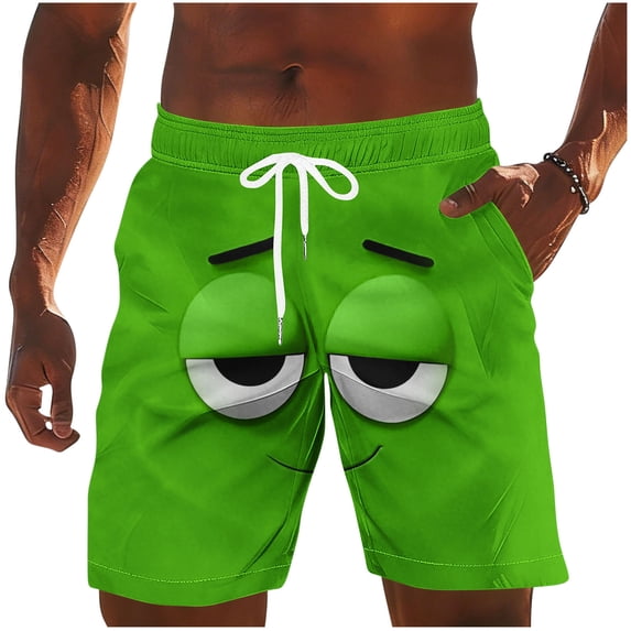 Purcolt Mens Cartoon Swim Trunks Elastic Waist Drawstring Summer Short Funny Novelty Outdoor Beach Board Shorts