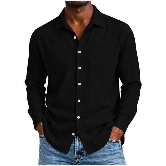Purcolt Mens Cotton Linen Button Down Shirts Fall Long Sleeve Fitted Tops Lightweight Casual Gauze Shirts with Pockets