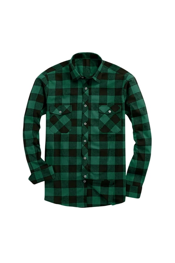 Mens Flannel Shirt Regular Fit Long Sleeve Casual Vintage Button Down Plaid Shirt with Pockets