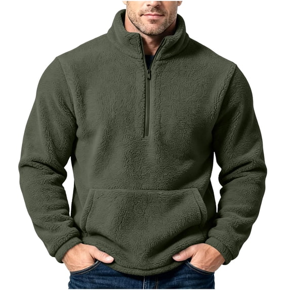 Purcolt Mens Fuzzy Sherpa Fleece Sweatshirt Stand Collar Half Zip Pullover Loose Cozy Warm Fall Winter Outerwear with Pocket