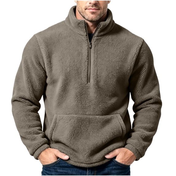 Purcolt Mens Fuzzy Sherpa Fleece Sweatshirt Stand Collar Half Zip Pullover Loose Cozy Warm Fall Winter Outerwear with Pocket