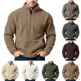 thumbnail image 1 of Purcolt Mens Fuzzy Sherpa Fleece Sweatshirt Stand Collar Half Zip Pullover Loose Cozy Warm Fall Winter Outerwear with Pocket, 1 of 9