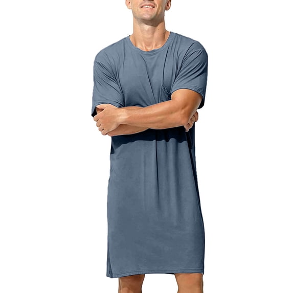 Purcolt Mens Nightshirt Short Sleeve Crew Neck Soft Loose Sleep Shirt Pajamas Nightgown Comfy Nightwear Sleepwear Loungewear, Sizes L-3XL