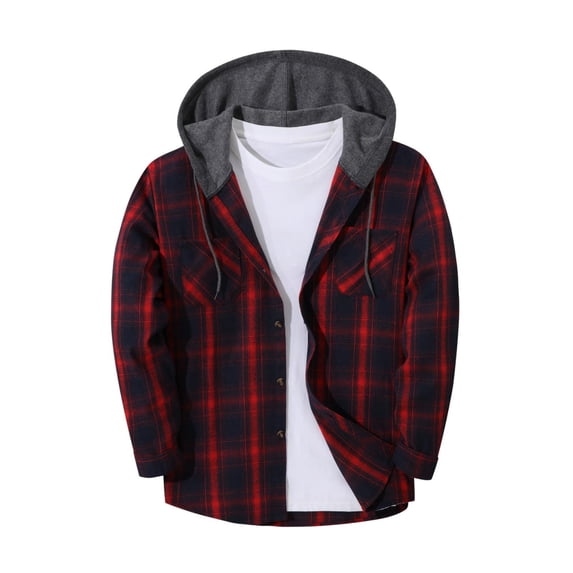 Purcolt Mens Plaid Hooded Shirts Comfort Casual Long Sleeve Full Zipper Shirts Jackets Lightweight Trendy Loose Fit Shacket Outerwear with Pockets
