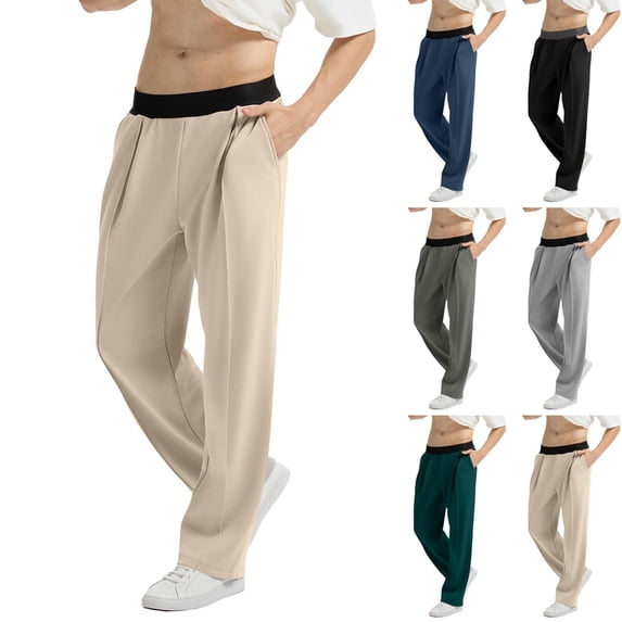 Purcolt Mens Pleated Dress Pants Dressy Casual Elastic Waist Straight Wide Leg Pants Stretchy Comfor Baggy Trousers for Business Work Office