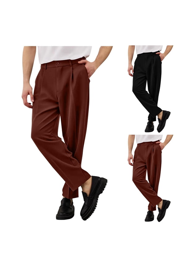 Mens Pleated Dress Pants Business Casual Wide Leg Baggy Pants Stretchy Comfort Trousers for Work Weeding Party