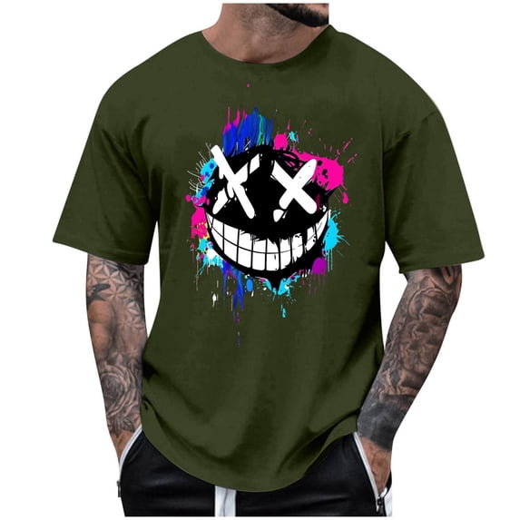 Purcolt Mens Short Sleeve T-Shirts Crewneck Casual Loose Fit Funny Printed Graphic Tee Tops Summer Beach Vintage Shirts