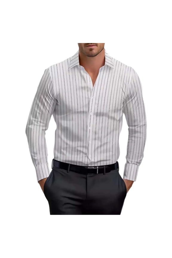 Mens Striped Dress Shirts Business Casual Long Sleeve Slim Fit Stretch Button Down Shirts Office Work Wedding Blouse Tops