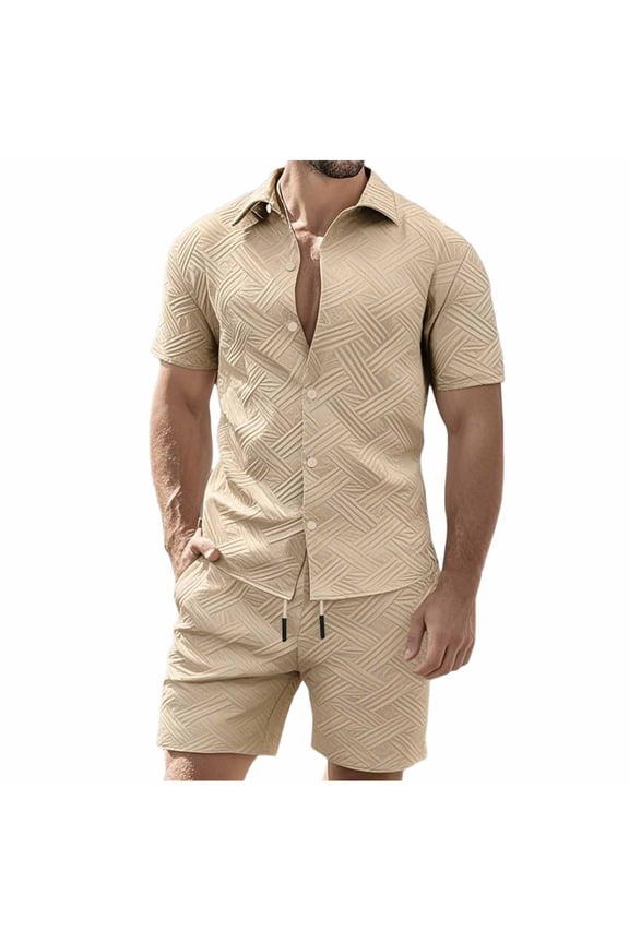 Mens Summer Track Suits 2 Piece Shorts Sets Short Sleeve Sweatsuit Outfits Button Down Shirts and Shorts Loungewear