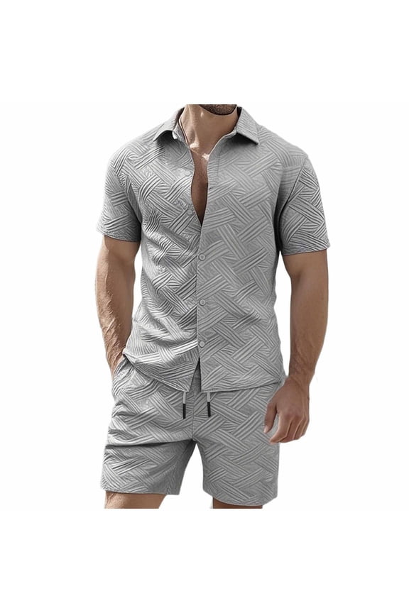 Mens Summer Track Suits 2 Piece Shorts Sets Short Sleeve Sweatsuit Outfits Button Down Shirts and Shorts Loungewear
