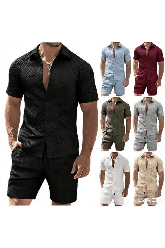 Mens Summer Track Suits 2 Piece Shorts Sets Short Sleeve Sweatsuit Outfits Button Down Shirts and Shorts Loungewear