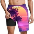 thumbnail image 1 of Purcolt Mens Swim Trunks with Compression Liner, Quick Dry Drawstring Stretch 2 in 1 Board Swimming Shorts Summer Casual Vacation Bathing Suits with Pockets, 1 of 7