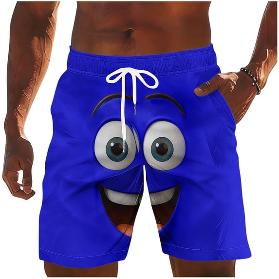 Purcolt Mens Swim Trunks Cute Funny Face Drawstring Summer Beach Sports Vacation Shorts Novelty Beachwear with Pockets