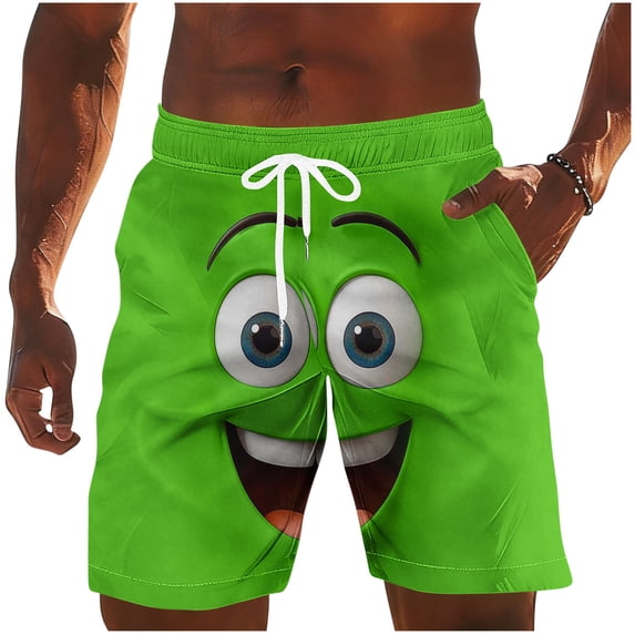 Purcolt Mens Swim Trunks Cute Funny Face Drawstring Summer Beach Sports Vacation Shorts Novelty Beachwear with Pockets