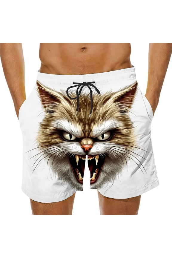Mens Swim Trunks Funny Cat Printed Beach Board Shorts Summer Athletic Running Shorts with Pockets