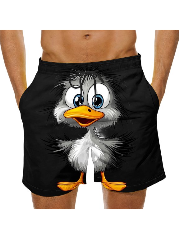 Mens Swim Trunks Funny Printed Summer Athletic Running Beach Board Shorts with Pockets