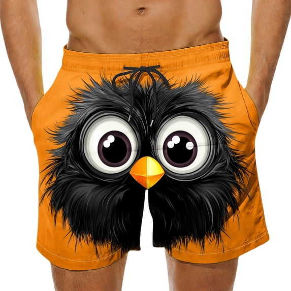 Purcolt Mens Swim Trunks Y2K Funny Cartoon Expression Face Print Beach Shorts Casual Boarding Short with Pockets