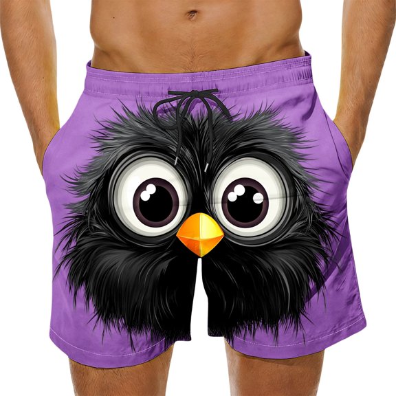 Purcolt Mens Swim Trunks Y2K Funny Cartoon Expression Face Print Beach Shorts Casual Boarding Short with Pockets