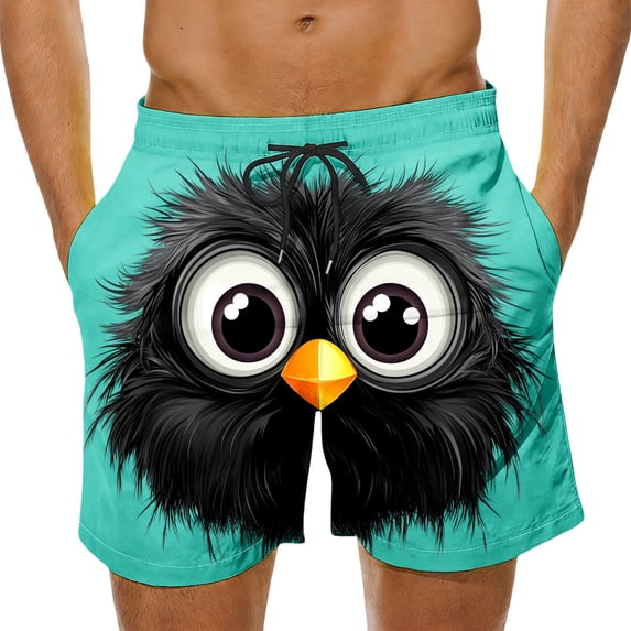 Purcolt Mens Swim Trunks Y2K Funny Cartoon Expression Face Print Beach Shorts Casual Boarding Short with Pockets
