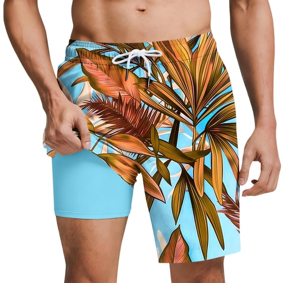 Purcolt Mens Swim Trunks with Compression Liner 5 inch Inseam Quick Dry 2 in 1 Swimming Board Beach Shorts with Pockets