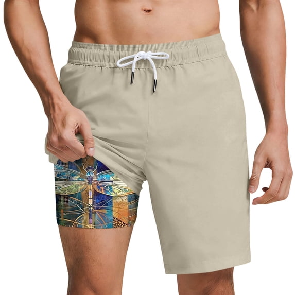 Purcolt Mens Swimming Trunks with Compression Liner 2-in-1 Swim Trunks Stretch Quick Dry Swim Shorts with Pockets