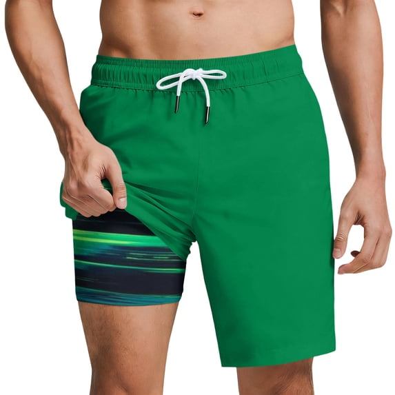 Purcolt Mens Swimming Trunks with Compression Liner 2-in-1 Swim Trunks Stretch Quick Dry Swim Shorts with Pockets