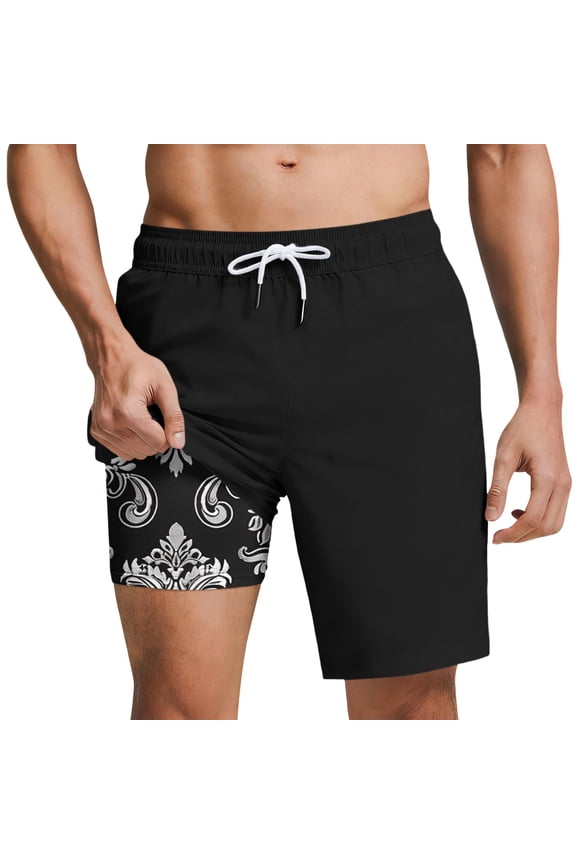 Mens Swimming Trunks with Compression Liner 2-in-1 Swim Trunks Stretch Quick Dry Swim Shorts with Pockets