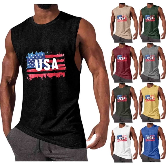 Purcolt Mens Tank Tops Summer USA Patriotic Graphic Crew Neck Sleeveless Shirts Comfortable Muscle Gym Workout Tees Shirts