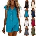 thumbnail image 1 of Purcolt One Piece Jumpsuits for Women Cotton Linen Button Sleeveless Shorts Rompers Loose Fit Overalls Beach Vacation with Pockets, 1 of 6