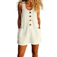 thumbnail image 1 of Purcolt Overalls for Women Summer Crew Neck Sleeveless Cotton Rompers Casual Button Front Short Jumpsuits with Pockets, 1 of 9