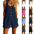 thumbnail image 1 of Purcolt Overalls for Women Summer Crew Neck Sleeveless Cotton Rompers Casual Button Front Short Jumpsuits with Pockets, 1 of 9