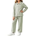 thumbnail image 1 of Purcolt Pajama Sets for Boys and Girls Comfort Plaid Laper Collared Button Down Shirts Elastic Waisted Pants 2 Piece Loungewear Lightweight Loose Fit Sleepwear with Pockets, 1 of 7