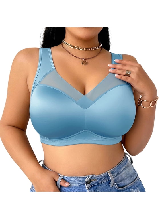 Plus Size Wireless Bra for Women Deep V Mesh Seamless Full Coverage No Underwire Everyday Bra