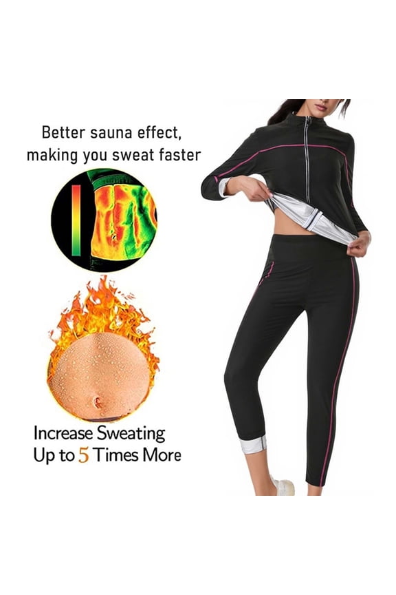Sauna Suit Women 2 Pieces Set Slim Fit Sweat Jacket and Leggings Anti Rip Track Outfit Machine Washable Sweat Suits for Gym Workout