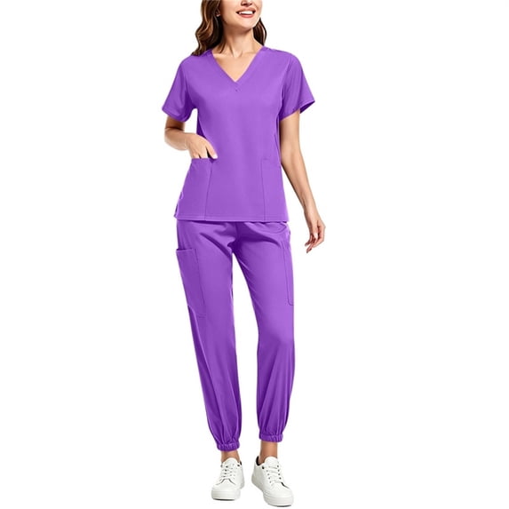 Purcolt Scrub Suit Sets for Women Lightweight Stretchy Modern V-neck Top and Tapered Jogger Pants Comfort Medical Nursing Uniforms Sets